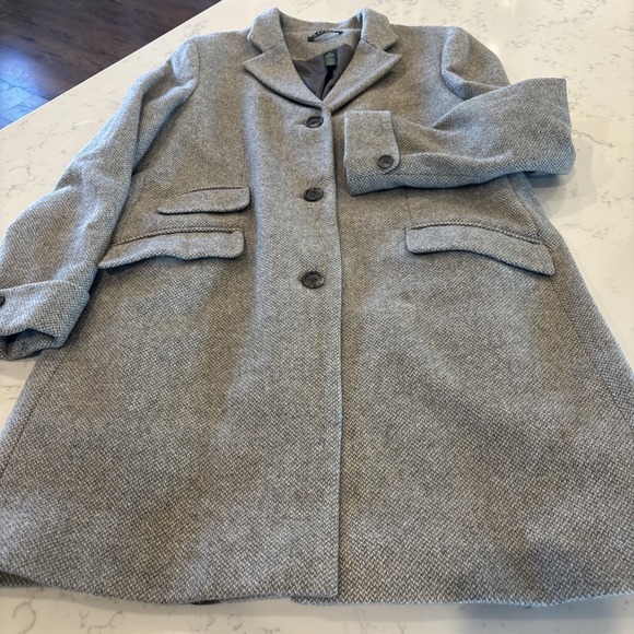 Lauren Ralph Lauren Wool Blend 3-Button Coat Gray Chevron-like Pattern Womens 12 - Picture 3 of 12
